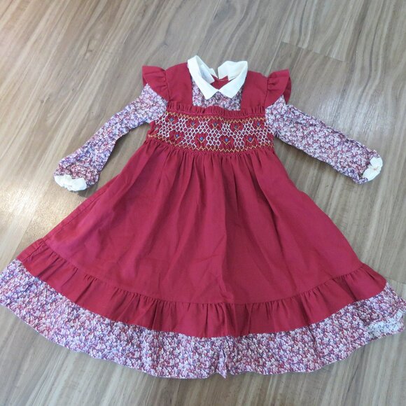 VINTAGE POLLY FLINDERS Smocked Floral Cottagecore Prairie Girl's Dress Church - Picture 2 of 13